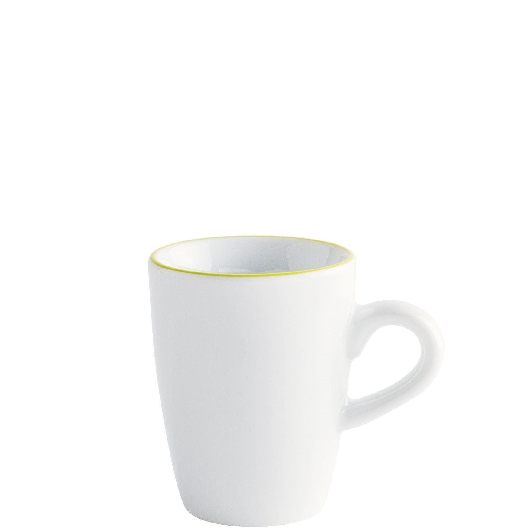 Weiße Kaffeetasse mit grünem Rand