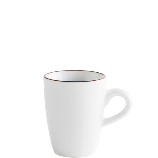 Weiße Kaffeetasse mit braunem Rand