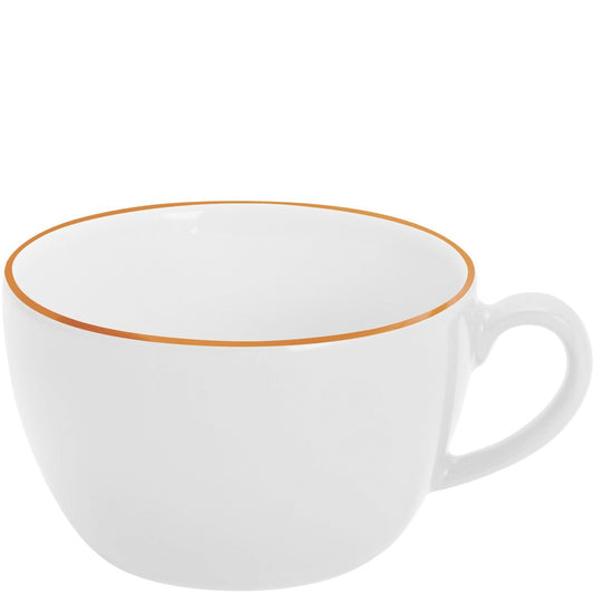 Weiße Kaffeetasse mit braunem Rand