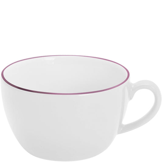 Weiße Kaffeetasse mit lila Rand