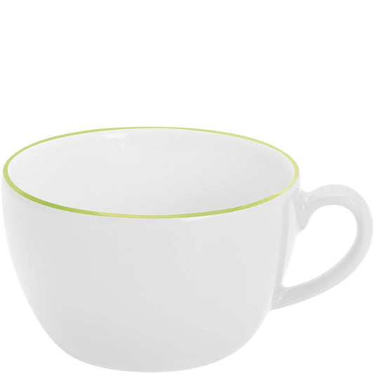 Weiße Kaffeetasse mit grünem Rand