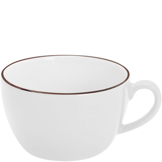 Weiße Kaffeetasse mit braunem Rand