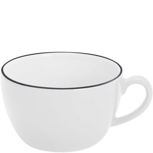 Weiße Kaffeetasse mit schwarzem Rand