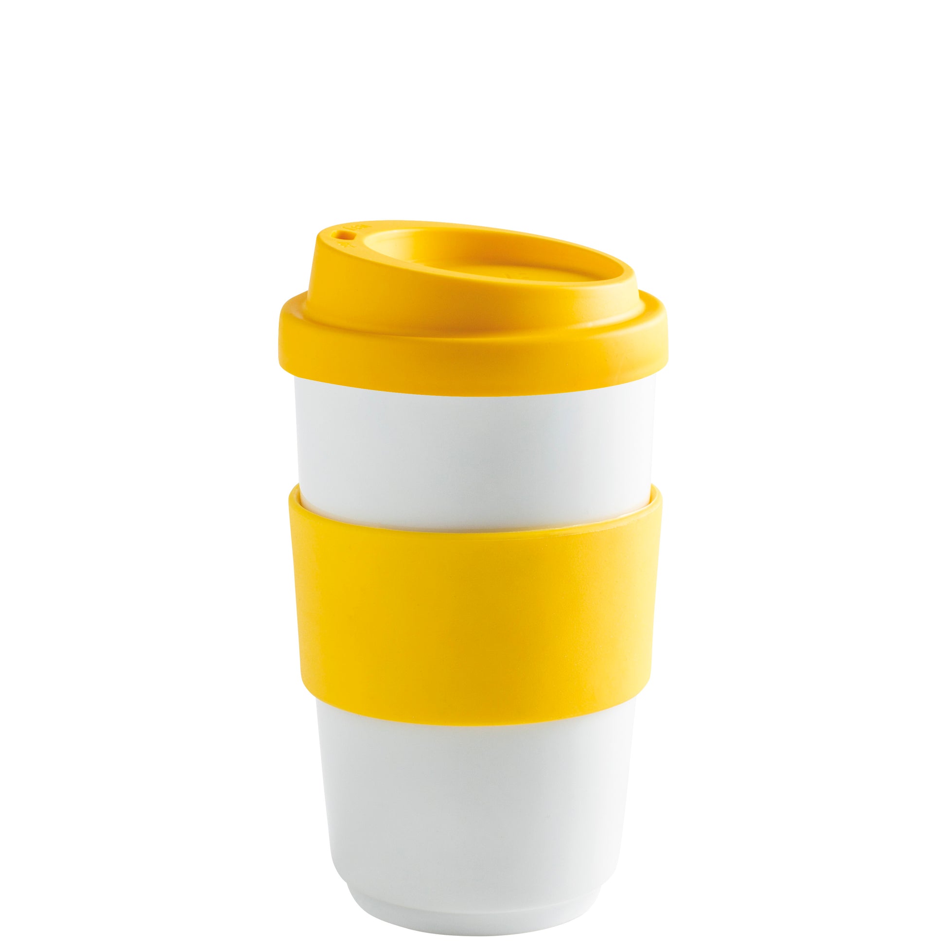 Kaffeebecher mit gelbem Deckel