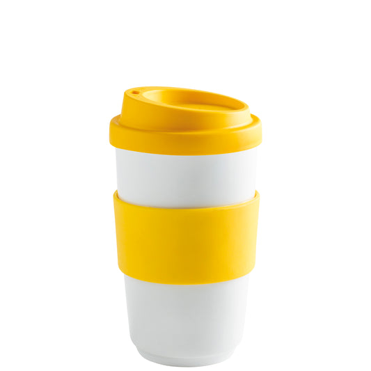 Kaffeebecher mit gelbem Deckel