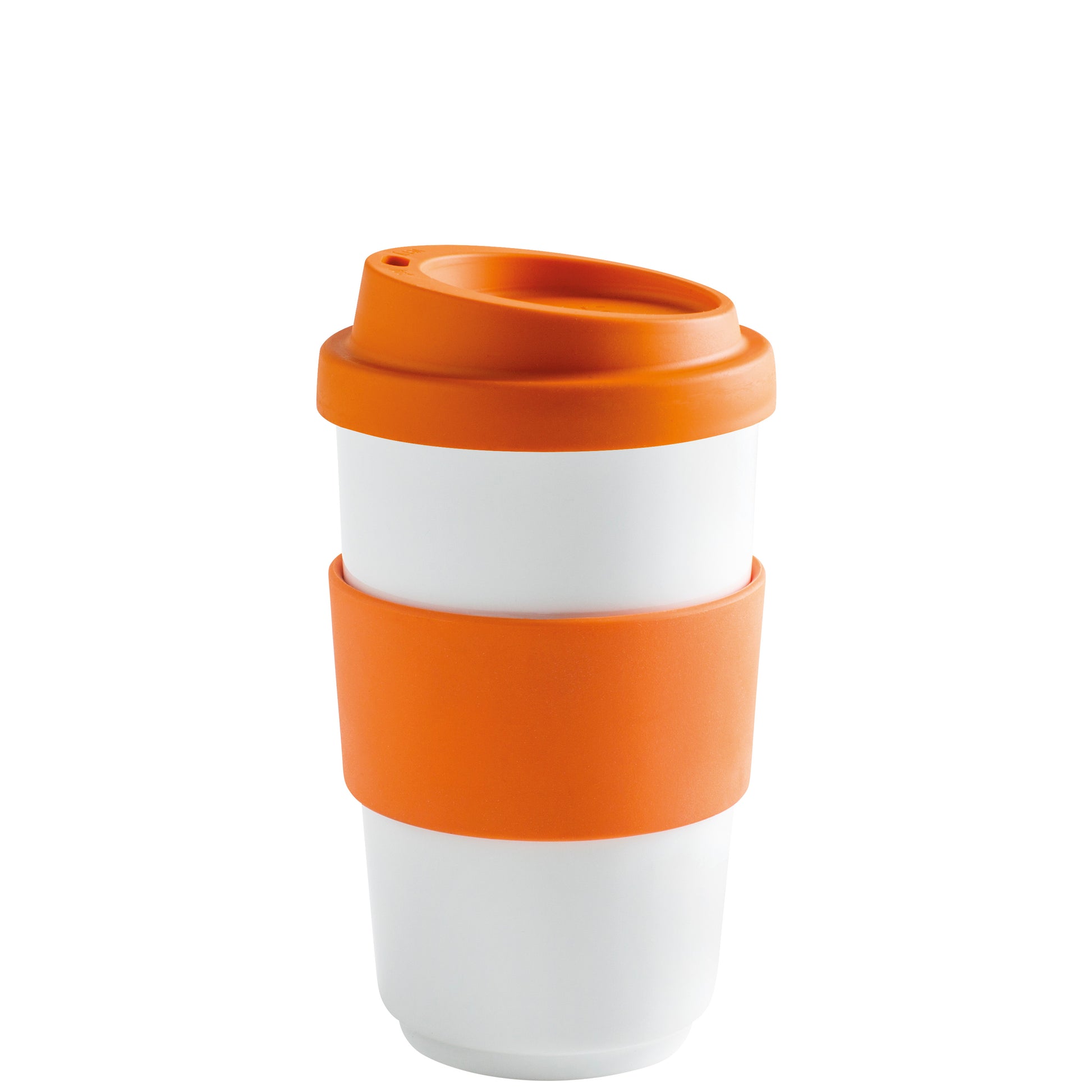 To-go Becher mit orangeem Deckel