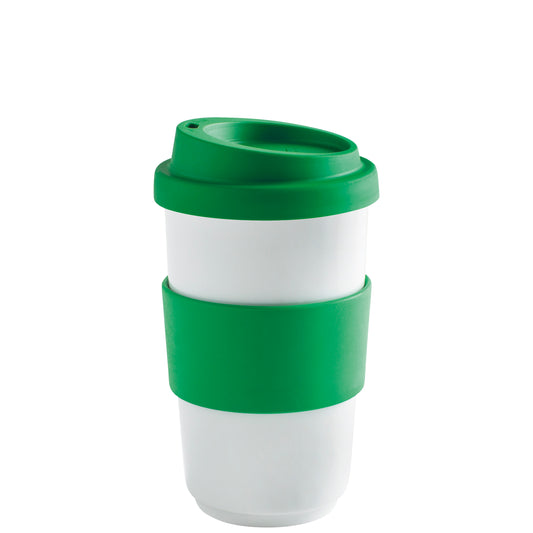 Kaffeebecher mit grüner Deckelöffnung