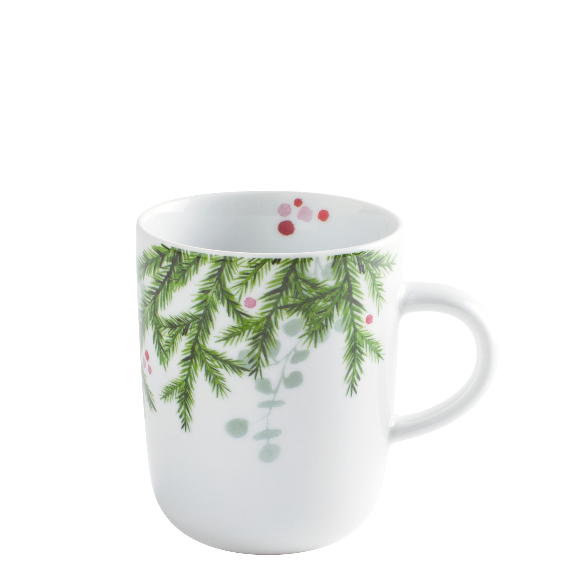 Tasse mit Tannenzweig-Muster.