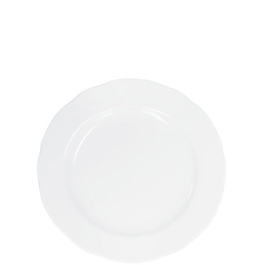 Weißer, runder Porzellanteller, schlicht.