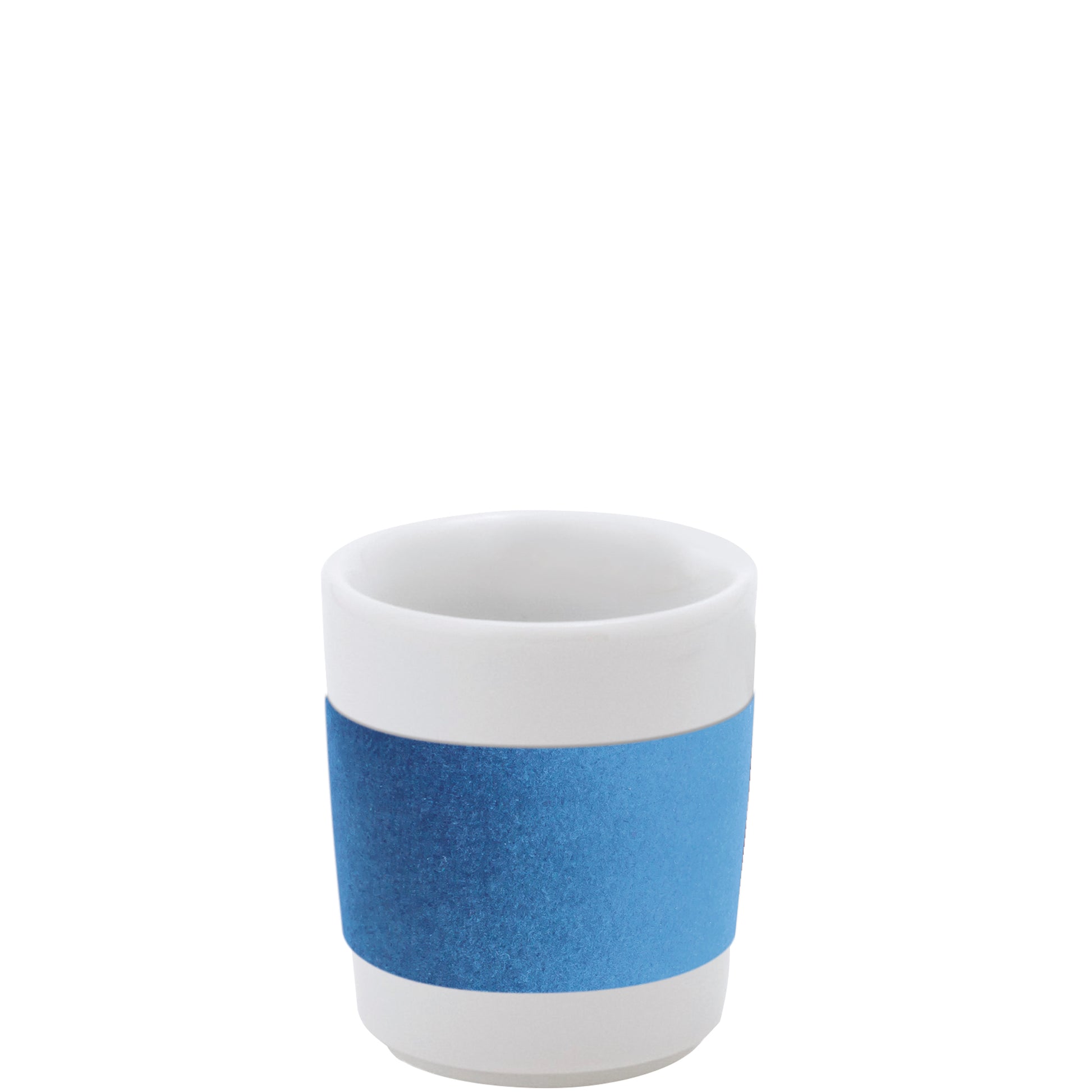 Kaffeetasse mit blauer Hülle
