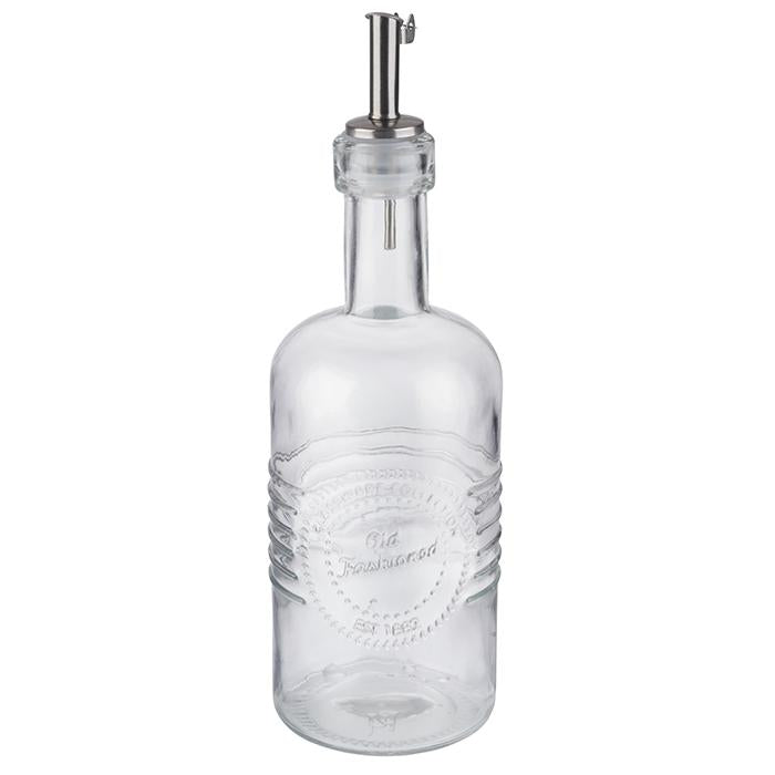 Glasflasche mit Ausgießer, graviert.