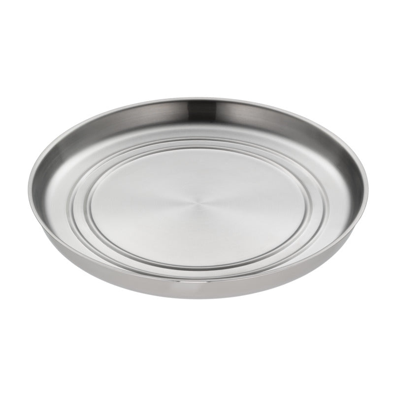 Rundes Edelstahl-Tablett für Gastronomie.