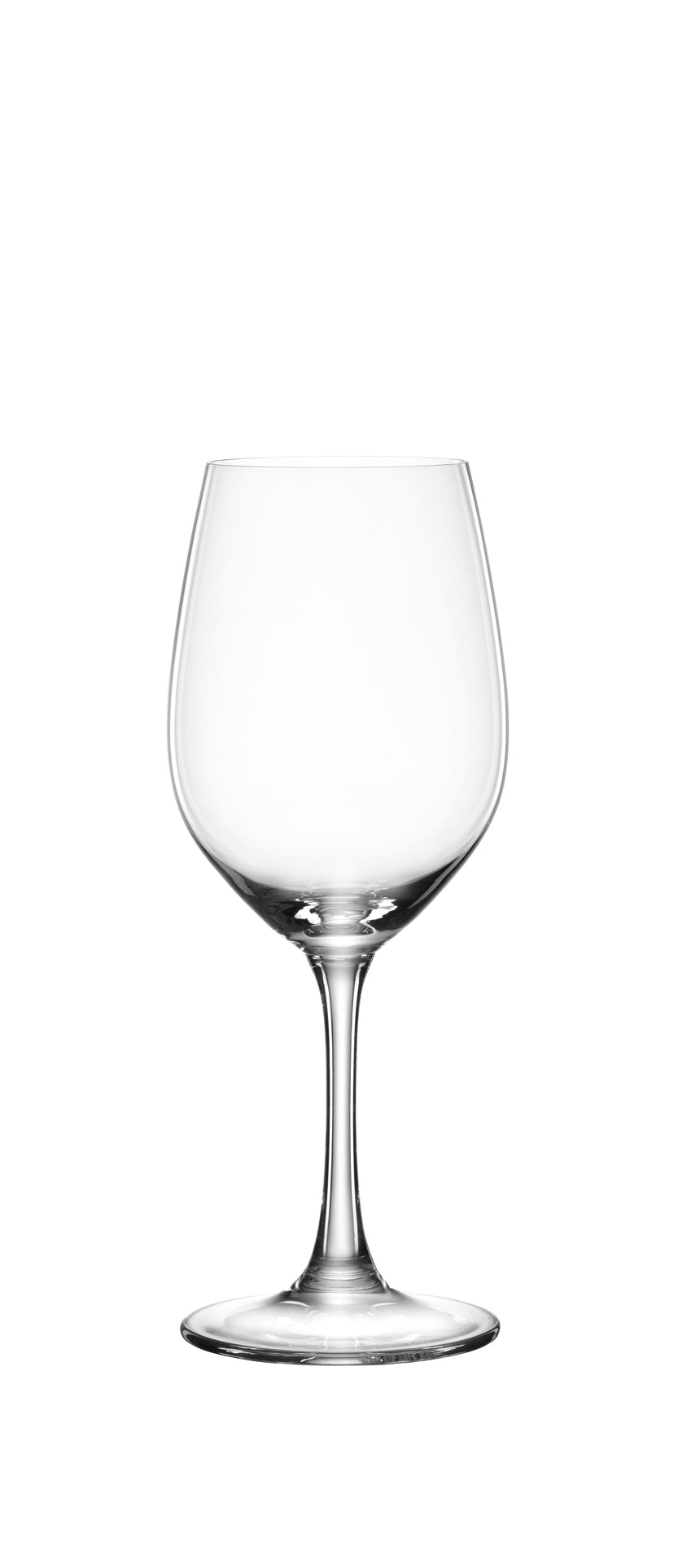 Leeres Weinglas auf weißem Hintergrund.