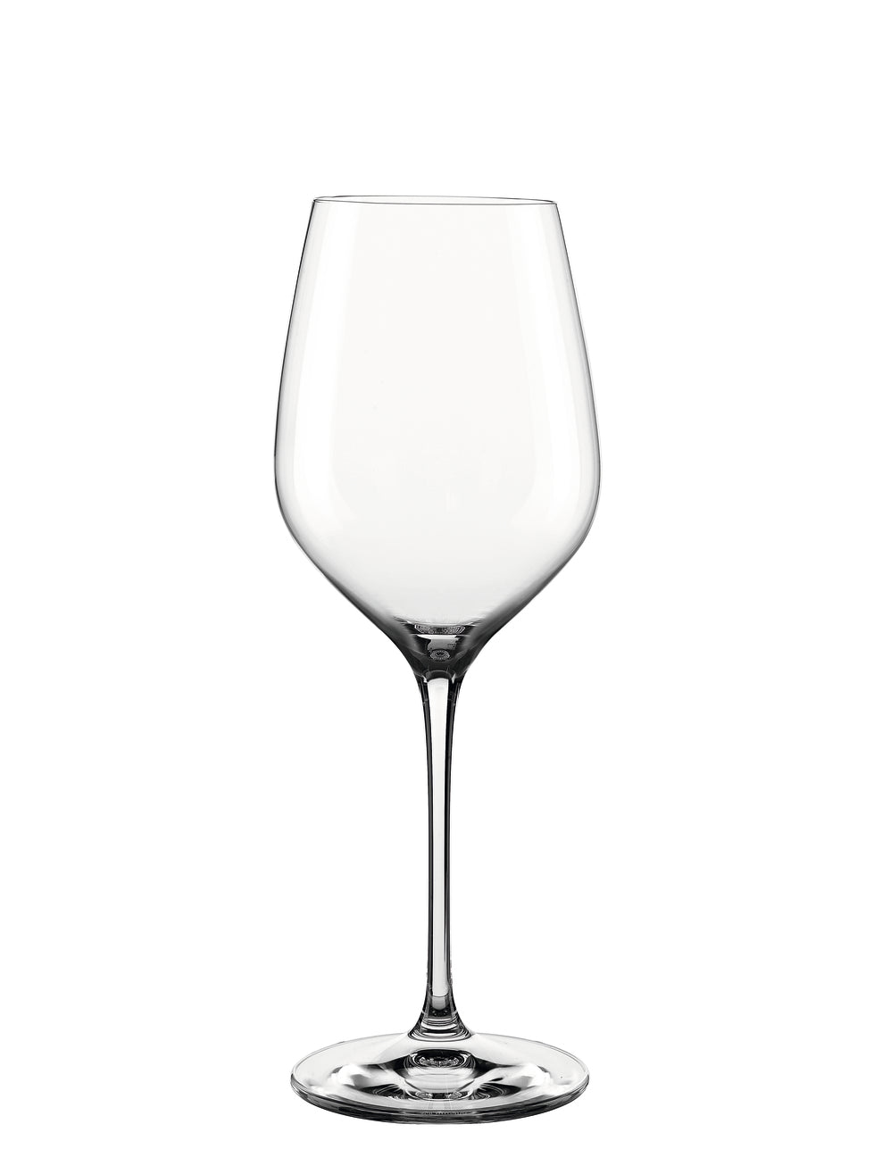 Leeres Weinglas auf Tisch.