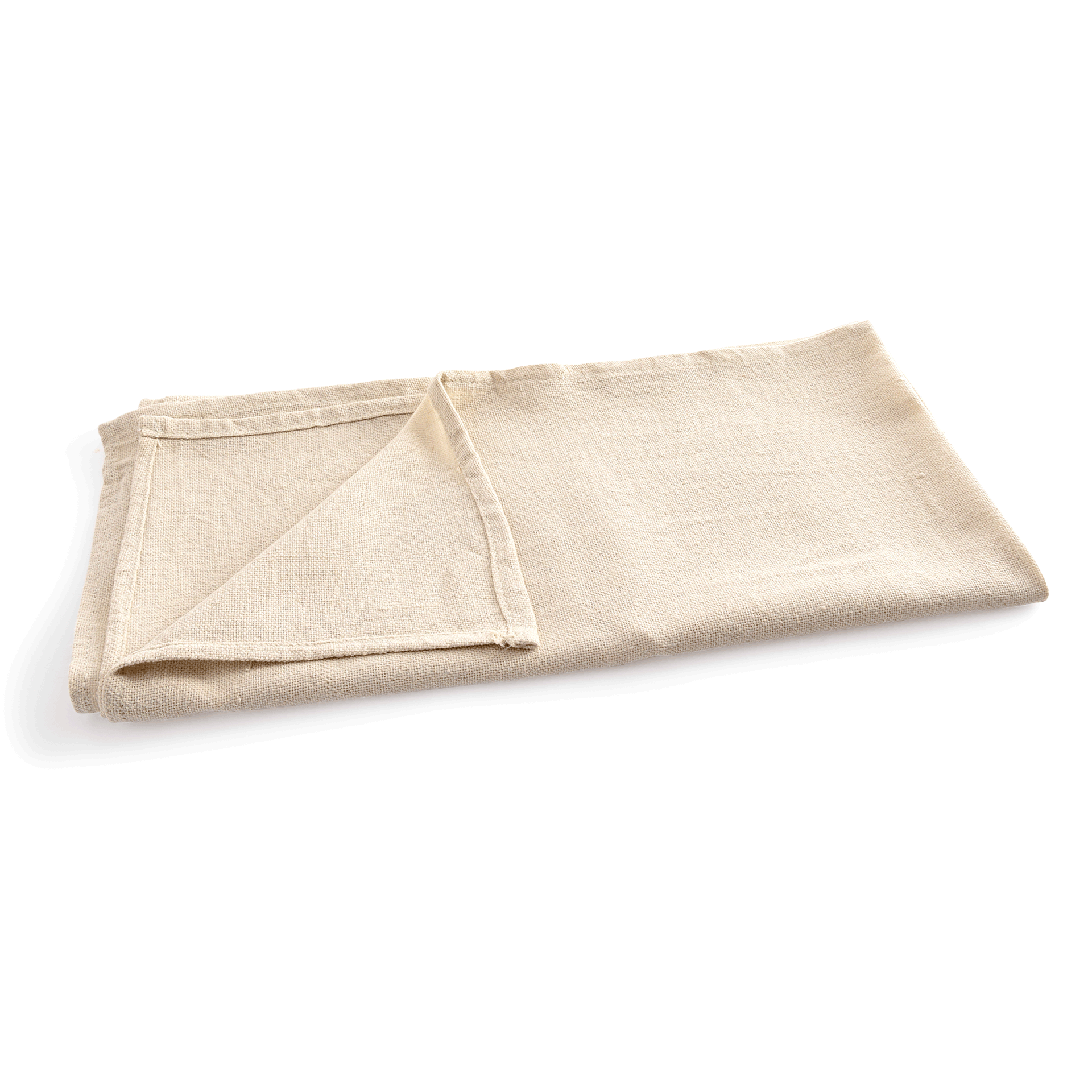 Beige Stoffserviette gefaltet auf Weiß.