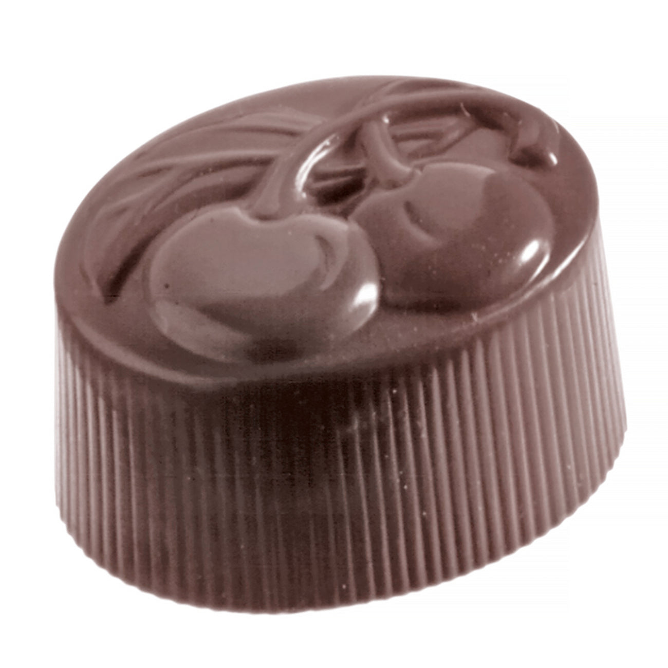 Schokoladenpraline mit Kirschmotiv.