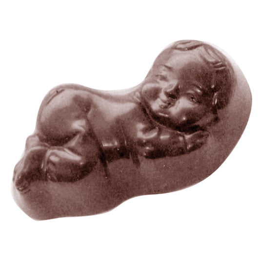 Schokoladenfigur eines schlafenden Babys.