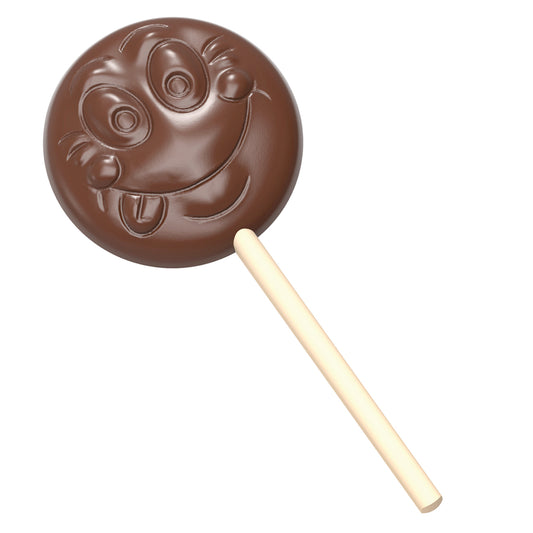Schokoladenlutscher mit Gesicht.