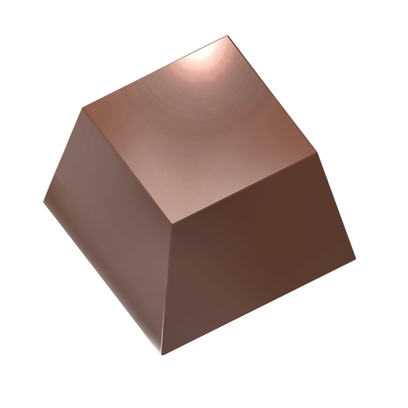 Dunkle Schokoladenpraline auf weißem Hintergrund.