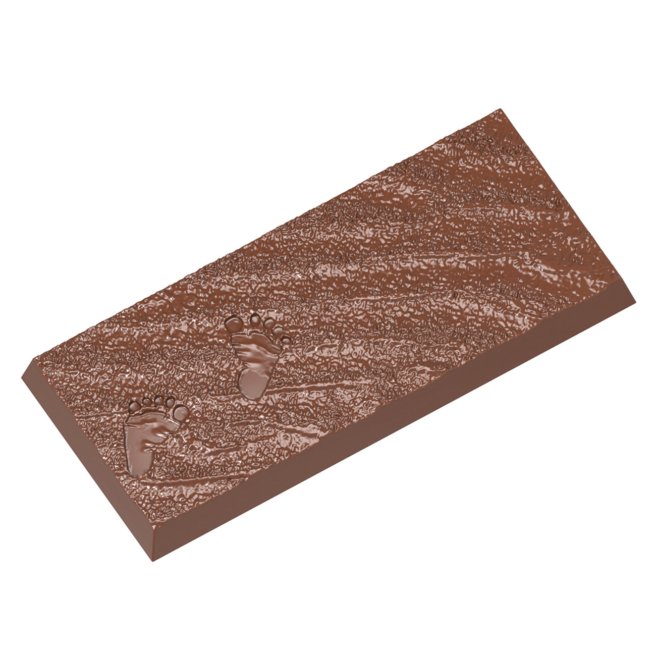 Schokoladentafel mit Fußabdrücken.