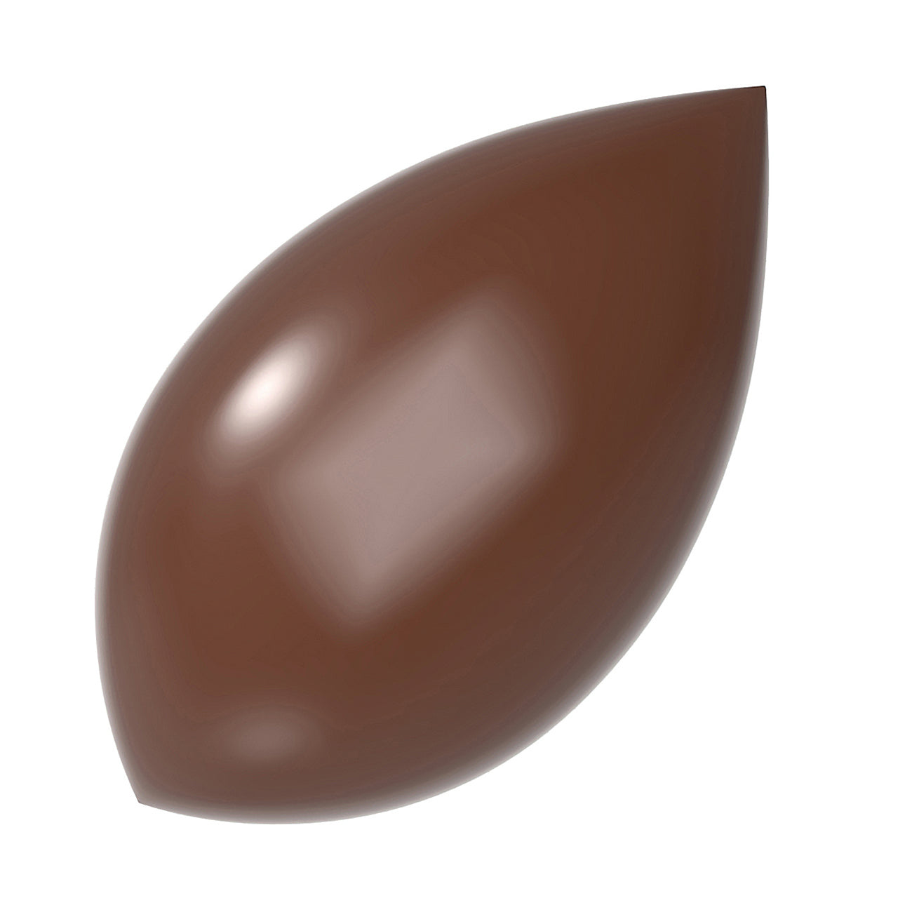 Braune, tropfenförmige Schokoladenform.