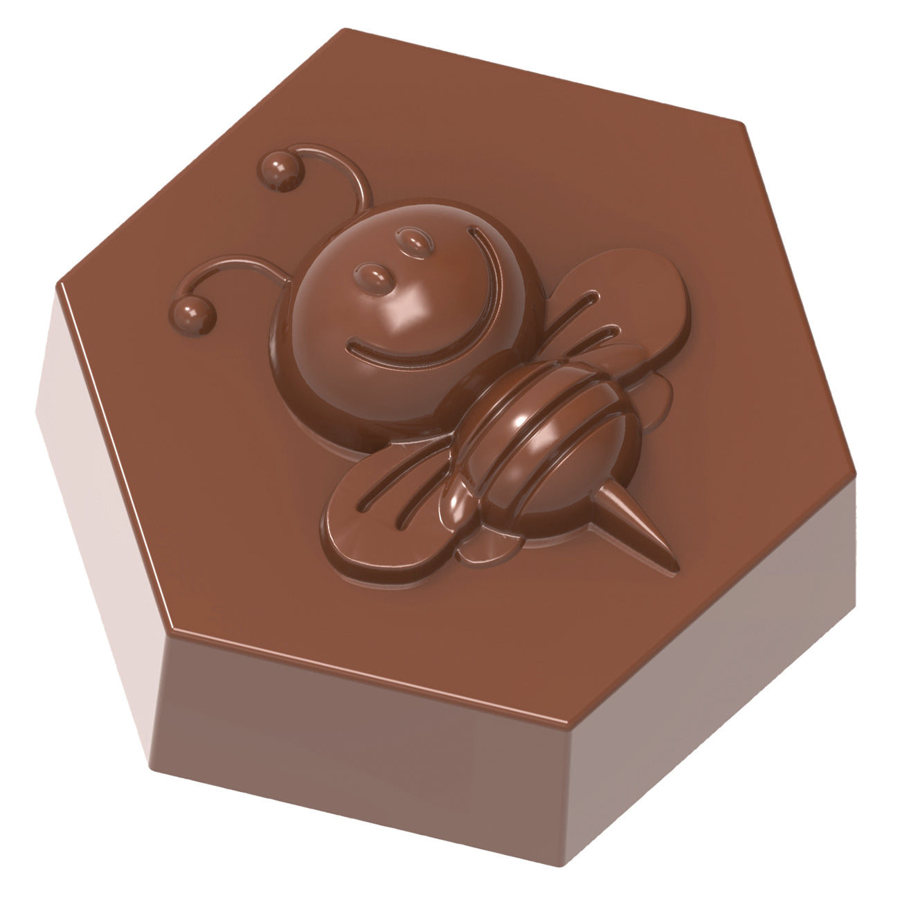 Schokoladenstück mit Bienenmotiv.