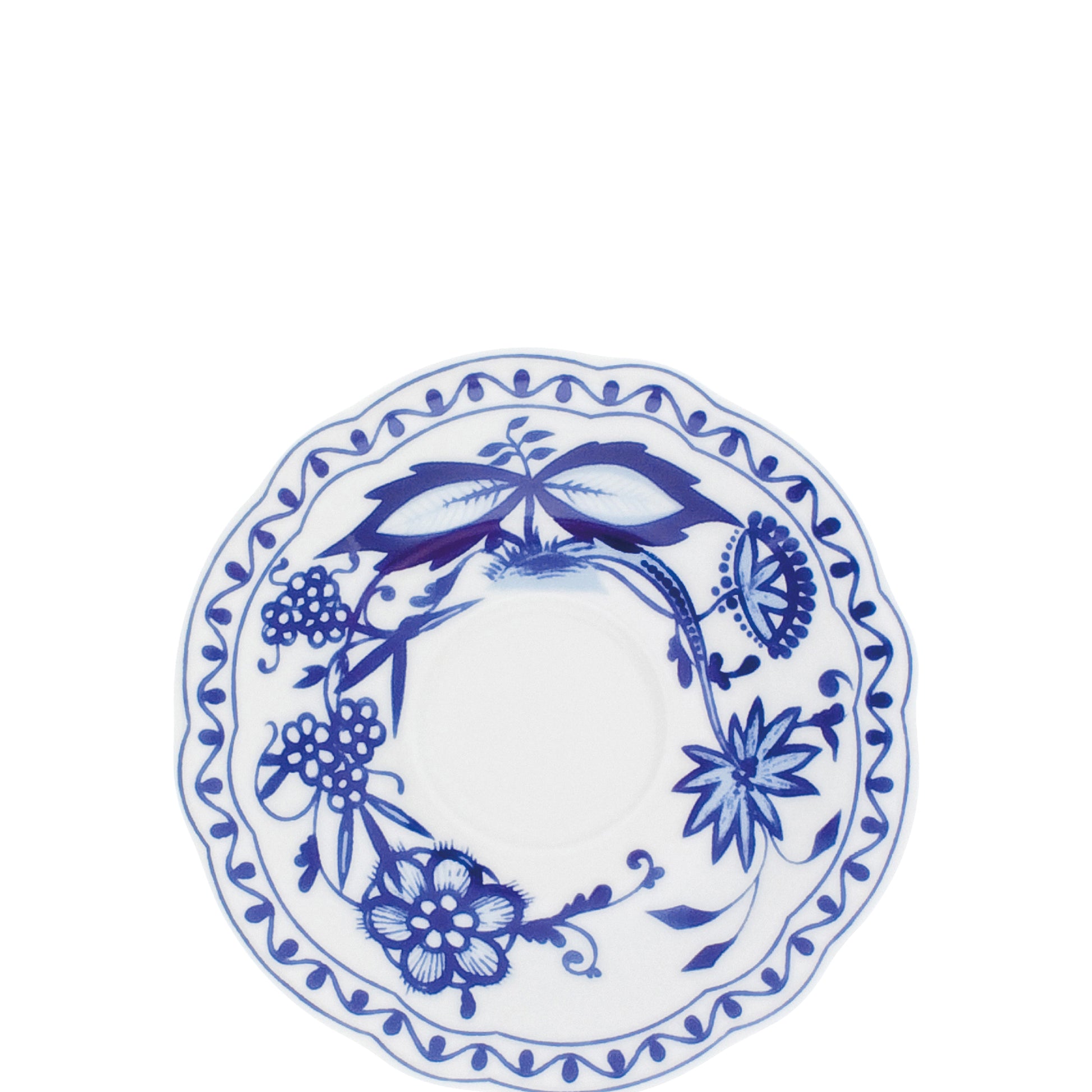 Blau-weißes Porzellanteller mit Muster.