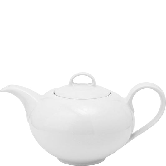 Weiße Porzellan-Teekanne mit Deckel.