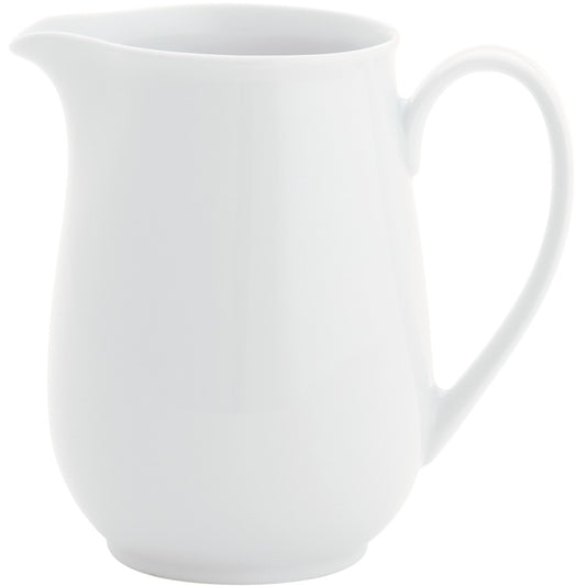 Weiße Porzellan-Milchkanne mit Henkel.