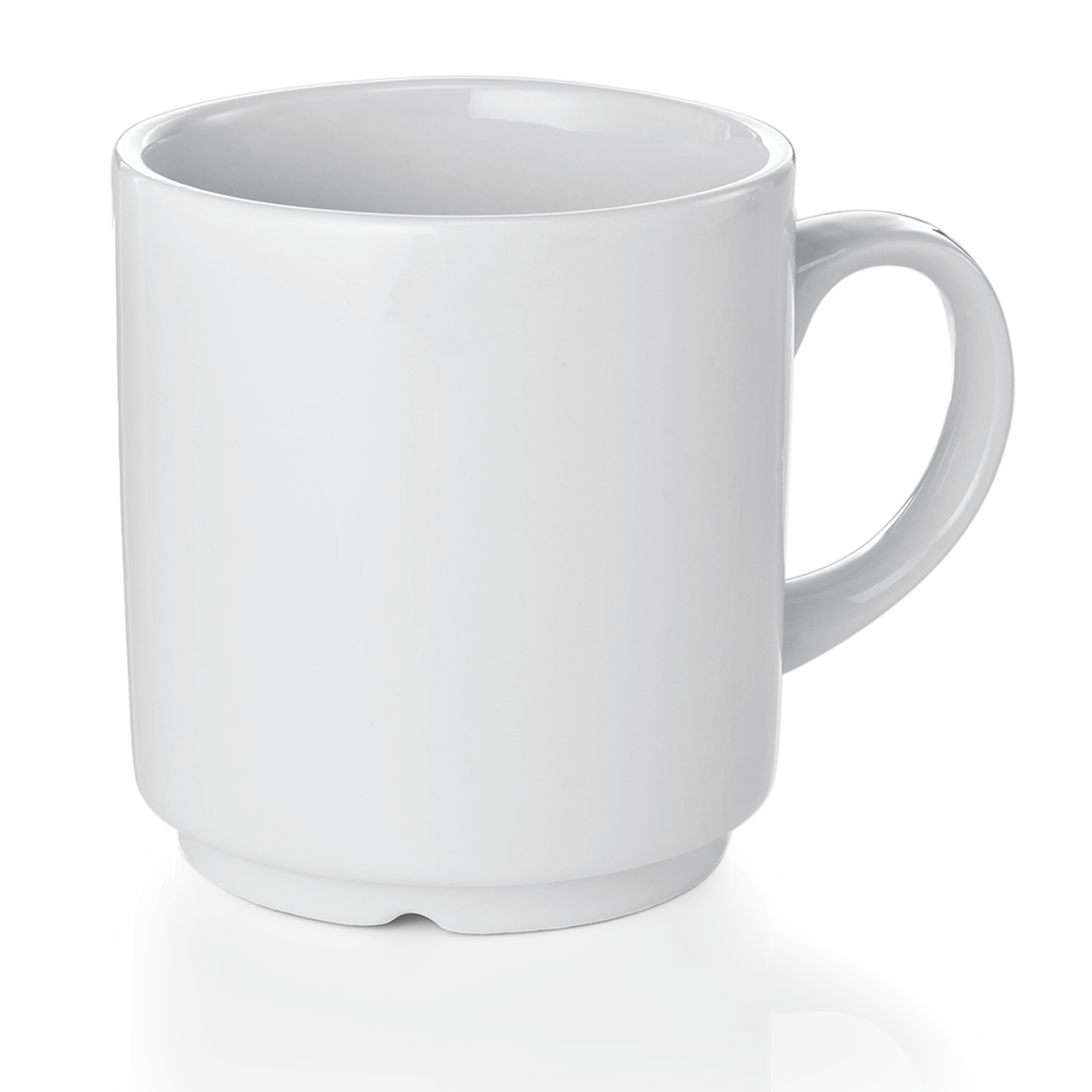 Weiße Tasse auf weißem Hintergrund.