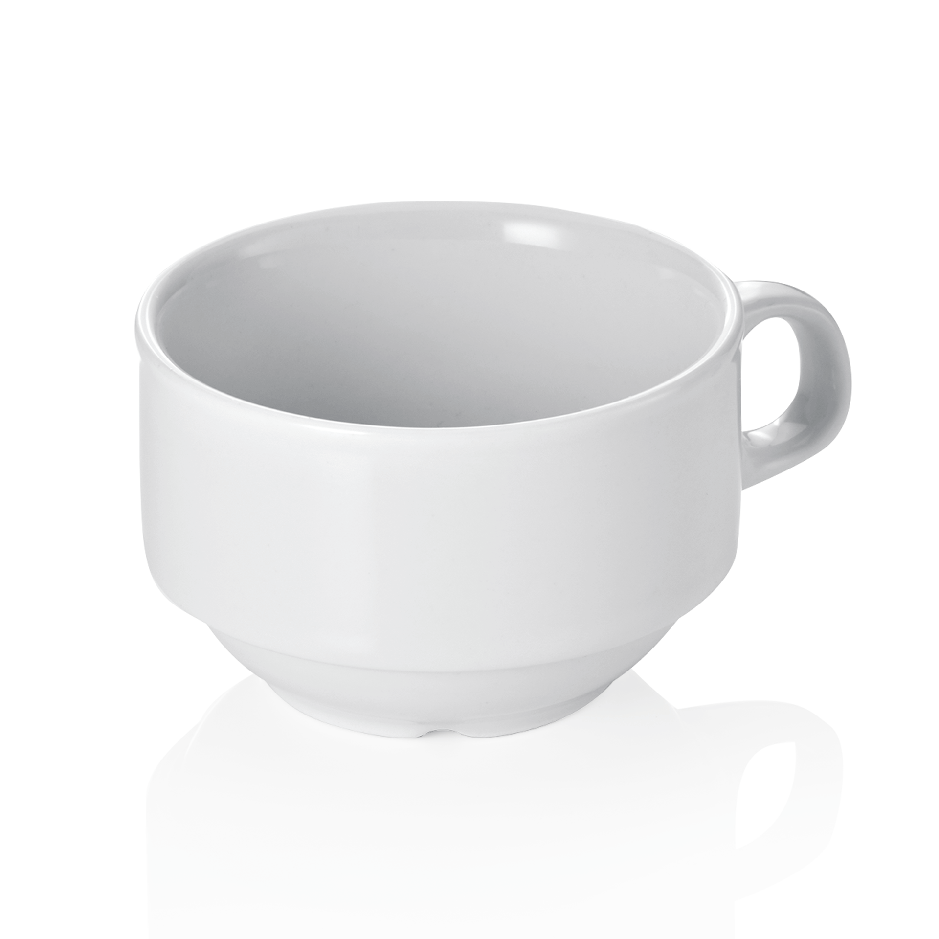 Weiße Tasse auf weißem Hintergrund.