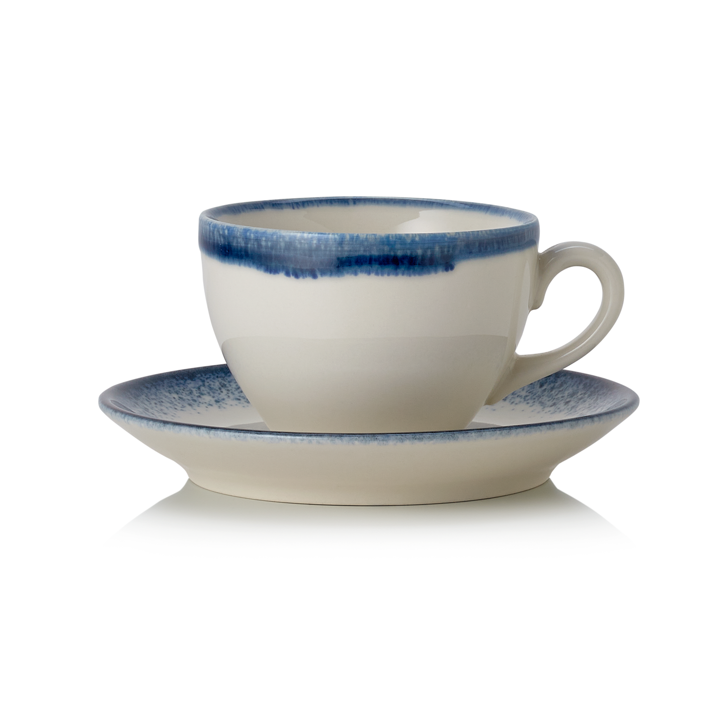 Tasse mit Untertasse, blau-weiß.