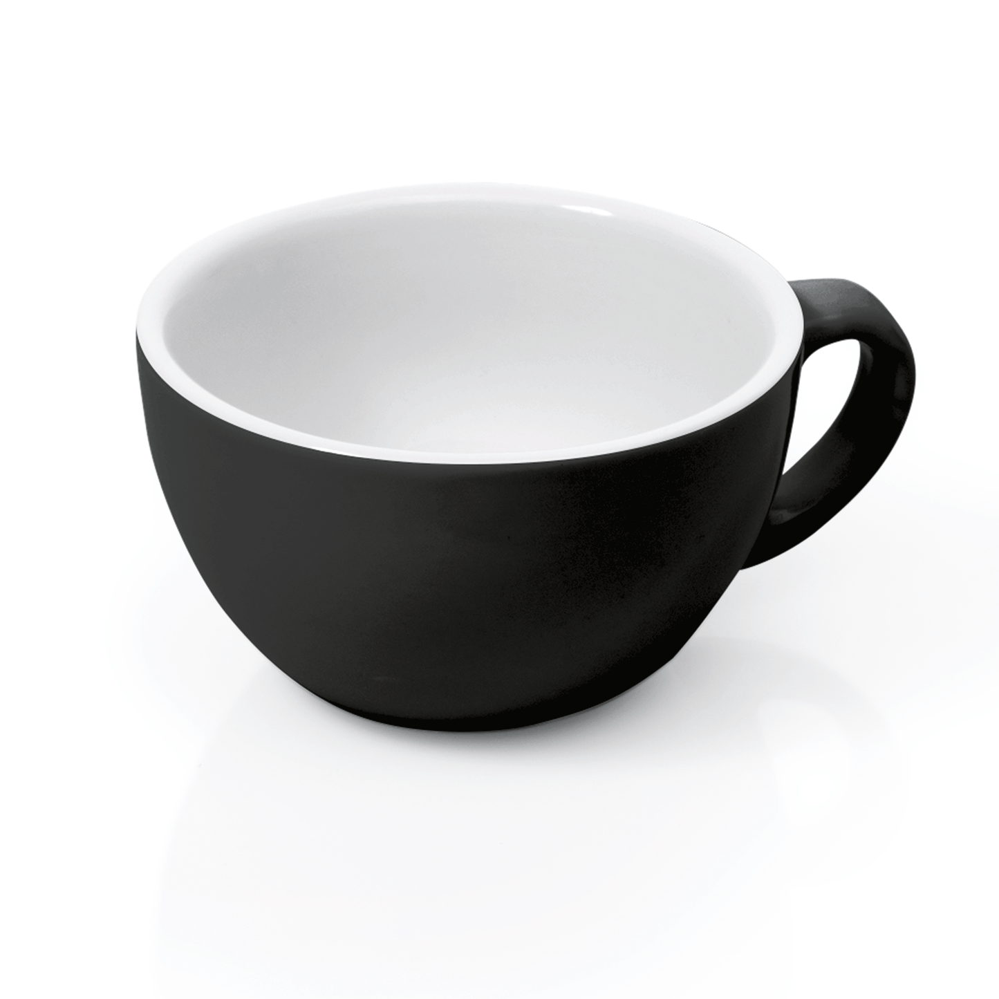 Schwarze Tasse mit Henkel.