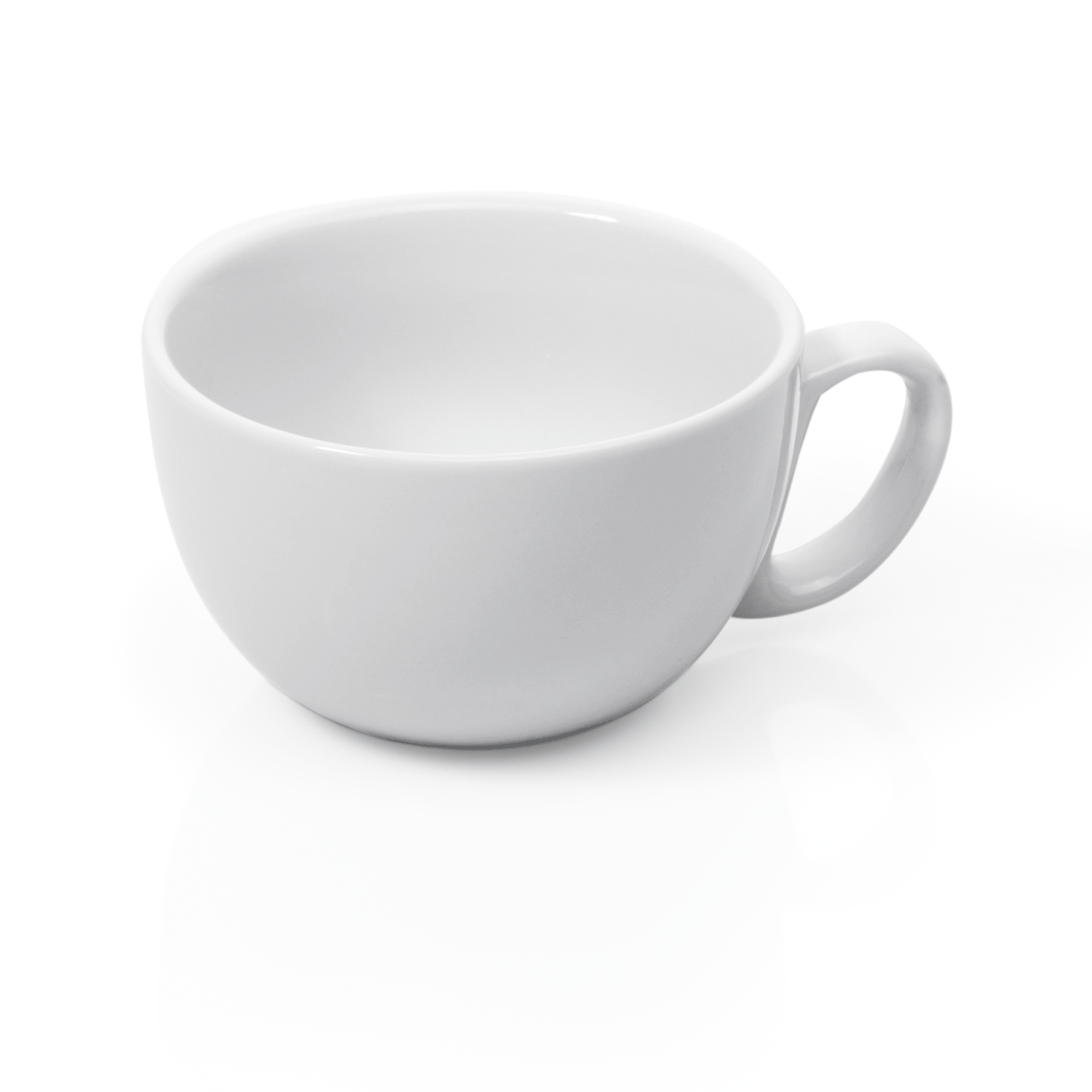 Weiße Tasse auf weißem Hintergrund.