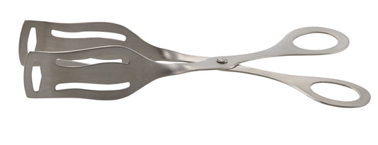 Silberne Servierzange aus Metall.