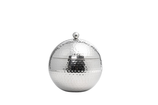 Silberne, gehämmerte Zuckerdose mit Deckel.