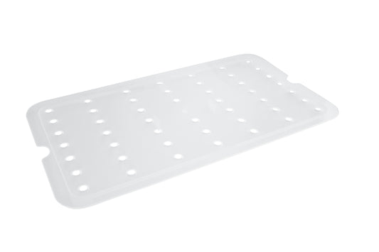 Transparente Ablage für Gastronomiebedarf.