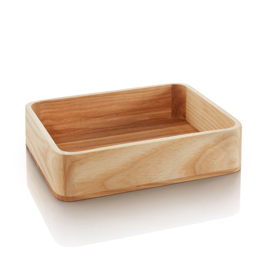 Holztablett auf weißem Hintergrund.