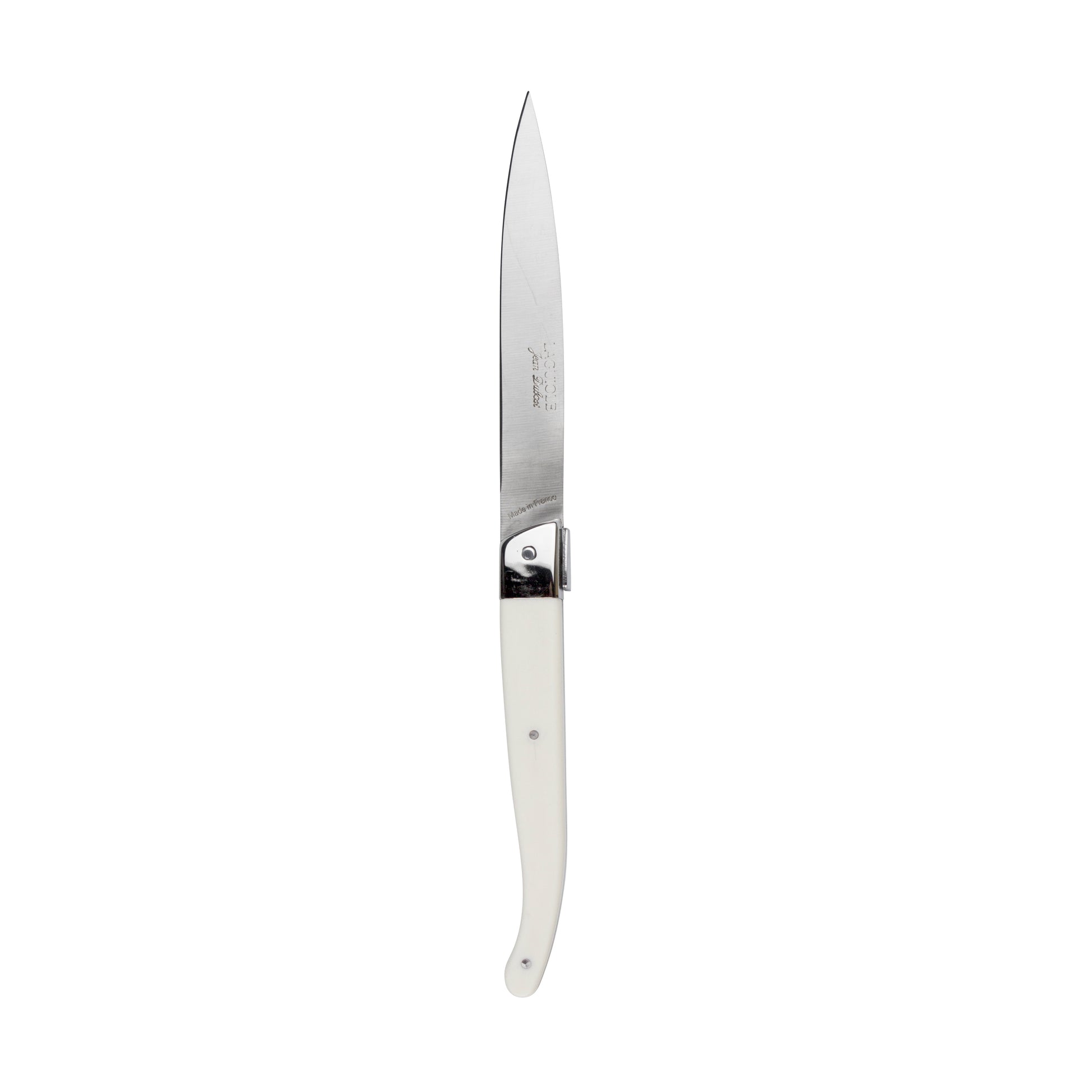 Weißes Küchenmesser mit schmaler Klinge.