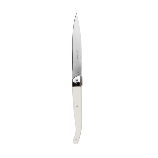 Weißes Küchenmesser mit schmaler Klinge.