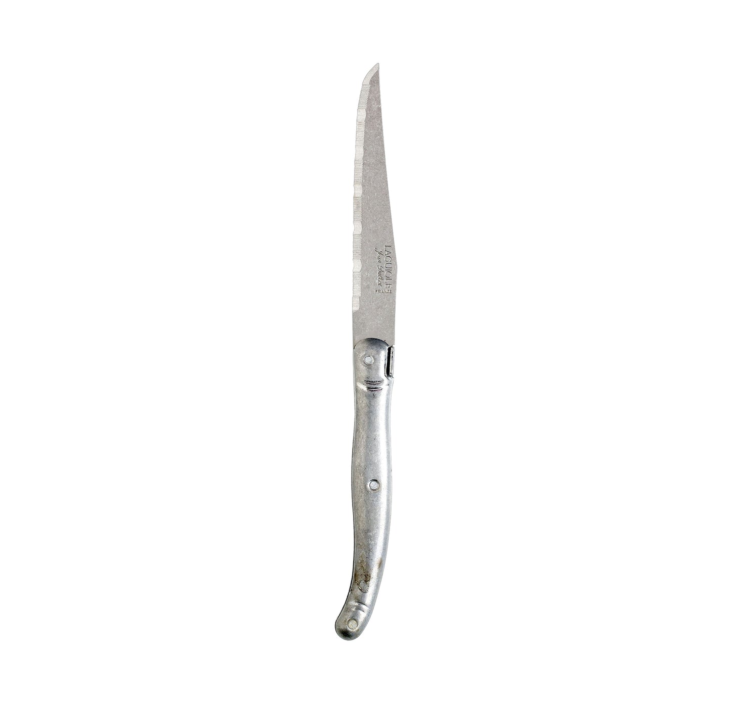 Silbernes Steakmesser mit Holzgriff.