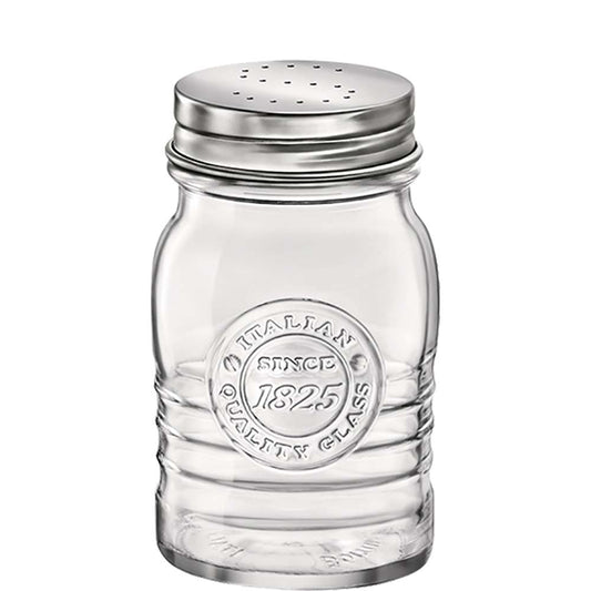 Glasstreuer mit Metallverschluss.