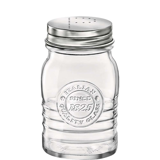 Glasstreuer mit Metallverschluss.