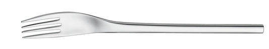 Silberne Gabel auf weißem Hintergrund.
