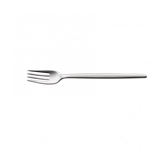 Silberne Gabel auf weißem Hintergrund.