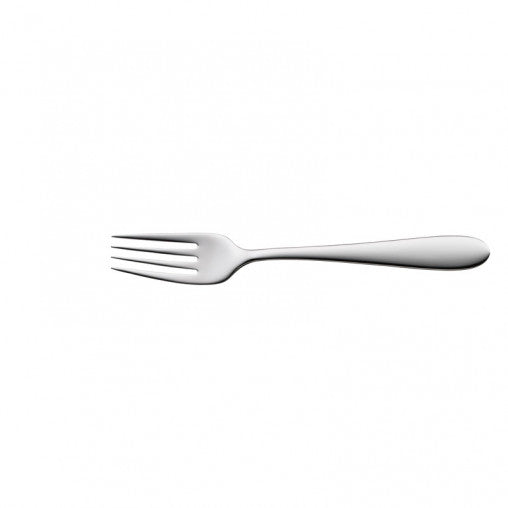 Silberne Gabel auf weißem Hintergrund.