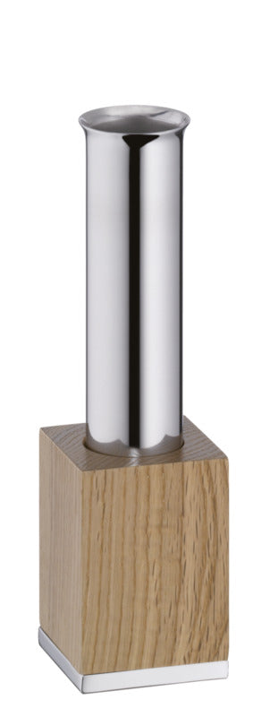 Vase aus Edelstahl und Holz.
