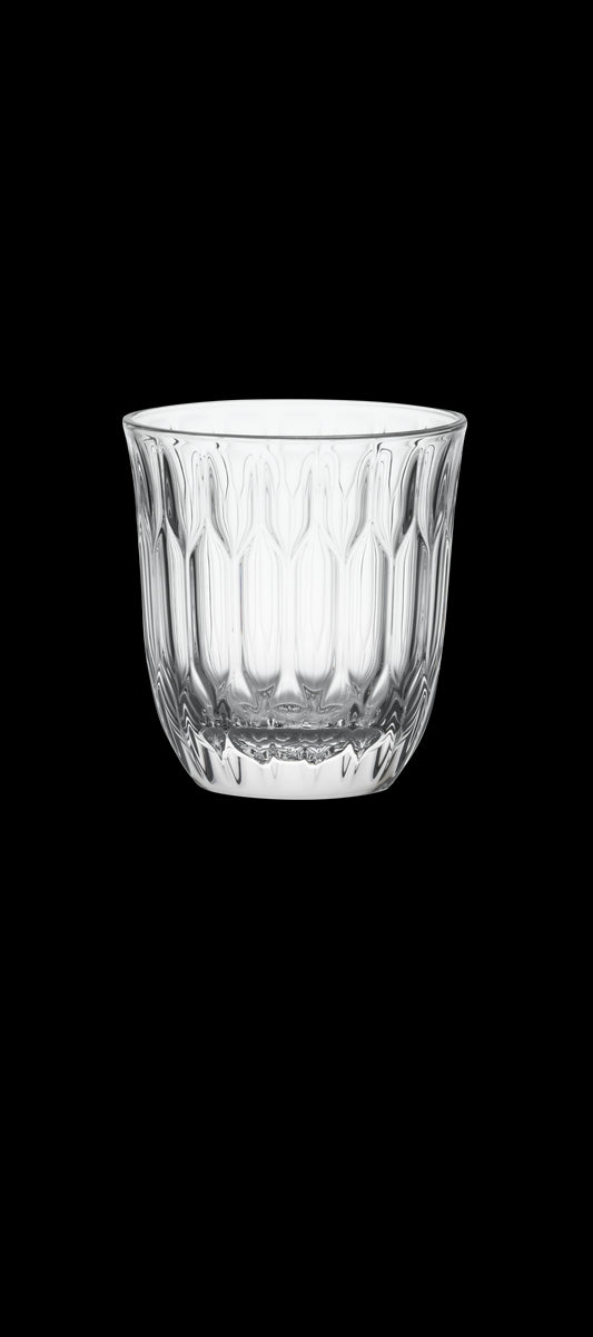 Glas-Schüssel mit Rillenmuster.