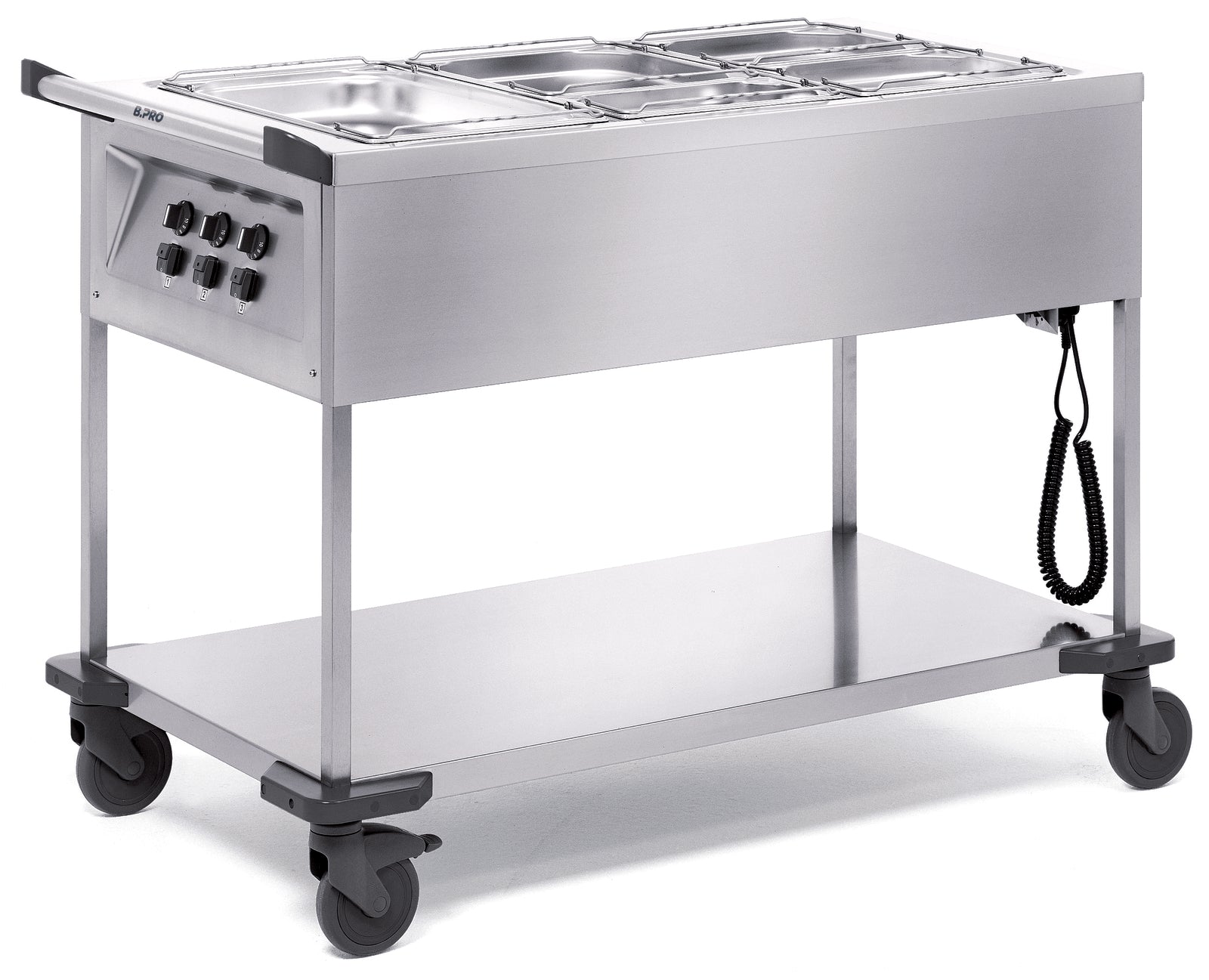 Mobiler Edelstahl-Gastronomie-Warmhaltewagen.