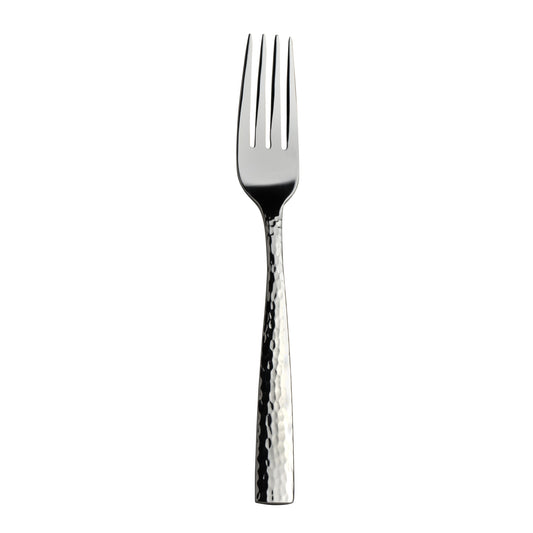 Silberne Gabel mit gehämmertem Griff.